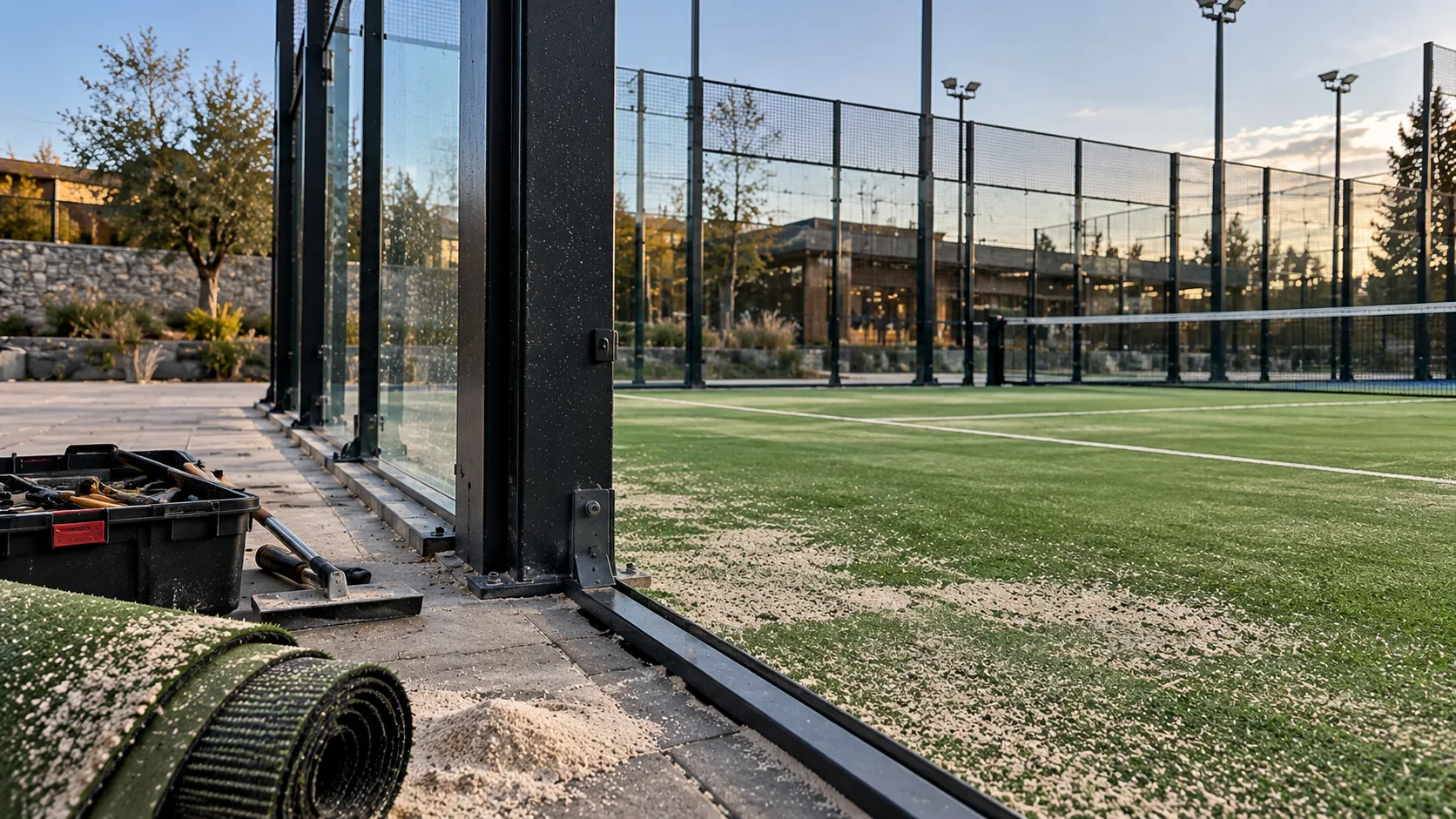 Sztuczna murawa na kort do padla z infrastrukturą i oświetleniem